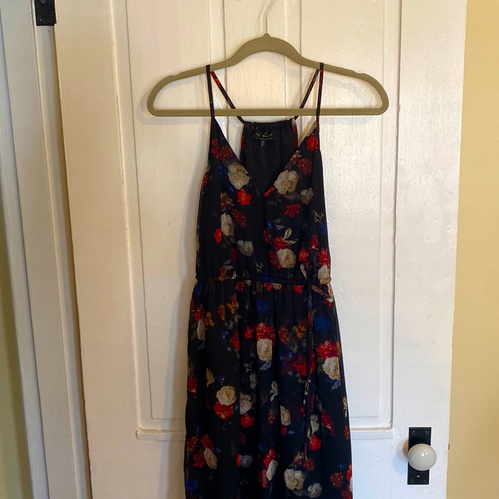 Lucky Brans black floral print midi dress